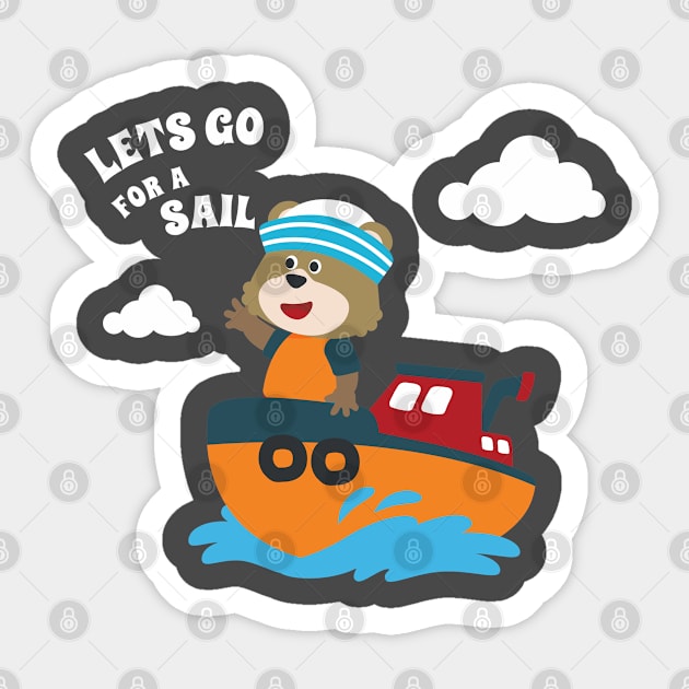 Cute bear the animal sailor on the boat with cartoon style. Sticker by KIDS APPAREL